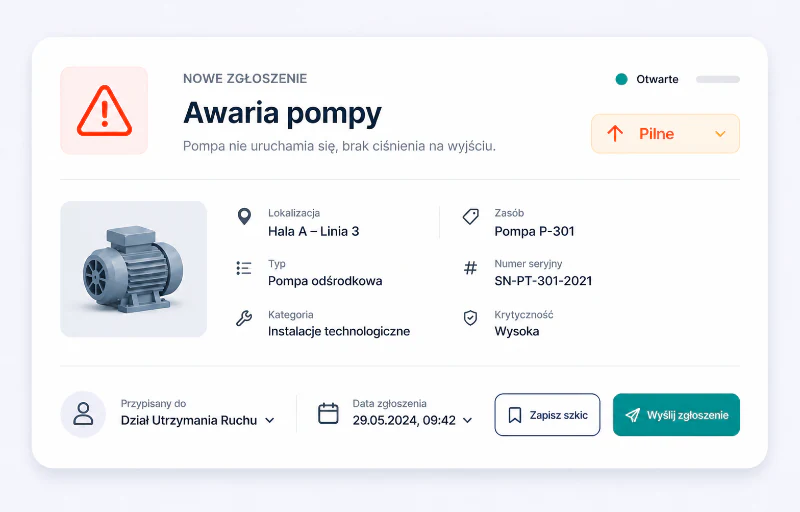 Karta zgłoszenia awarii w systemie CMMS