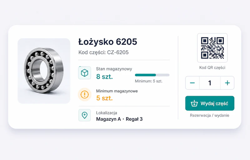 Karta części zamiennej i stanu magazynowego w CMMS
